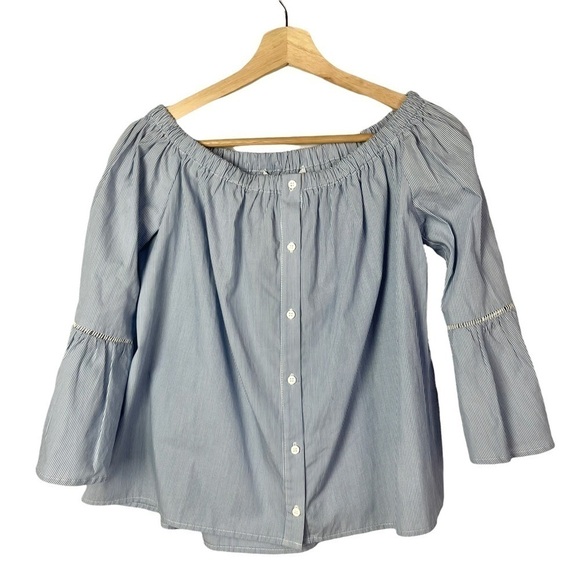 Collective Concepts Blue Stripe Off the Shoulder Long Sleeve Blouse S - Picture 1 of 5